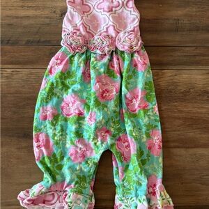 Ann Loren Pink and Green Floral Romper